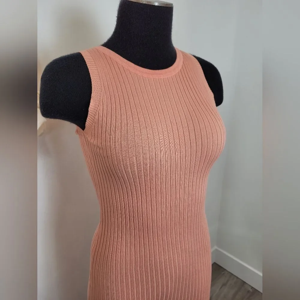 Women's XS Outfit Ribknit Bodycon Dress Linen Button Waist Tie Shirt Pink White